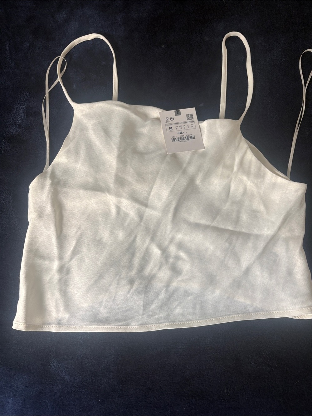Zara Cream Satin-Effect Cropped Spaghetti Strap Camisole